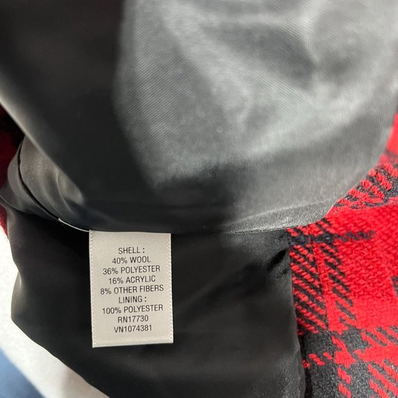 Women's Merona Buffalo Red & Black Plaid Coat / Jacket / Pea Coat, Size Medium - Picture 5 of 5